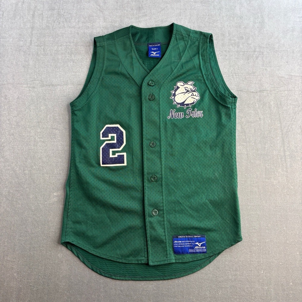 Mizuno New Trier Bulldogs Baseball Jersey Hahn‎ #2 Green Youth Large
